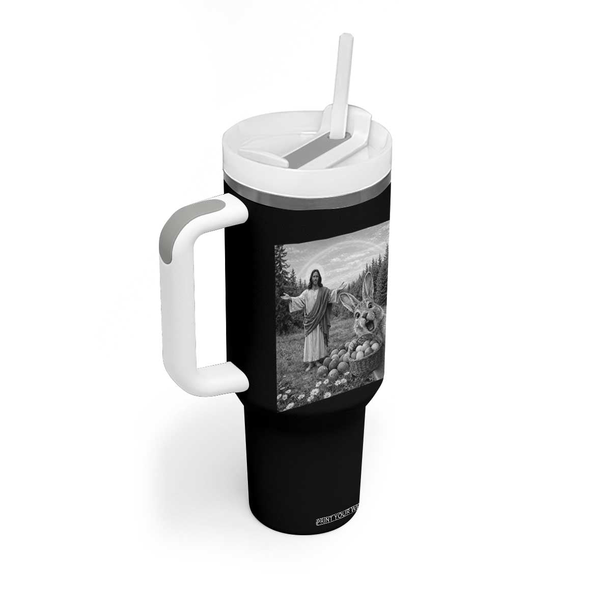 Funny Easter Jesus Tumbler With Handle Christian Jesus Bunny Selfie Religious TS14 Print Your Wear