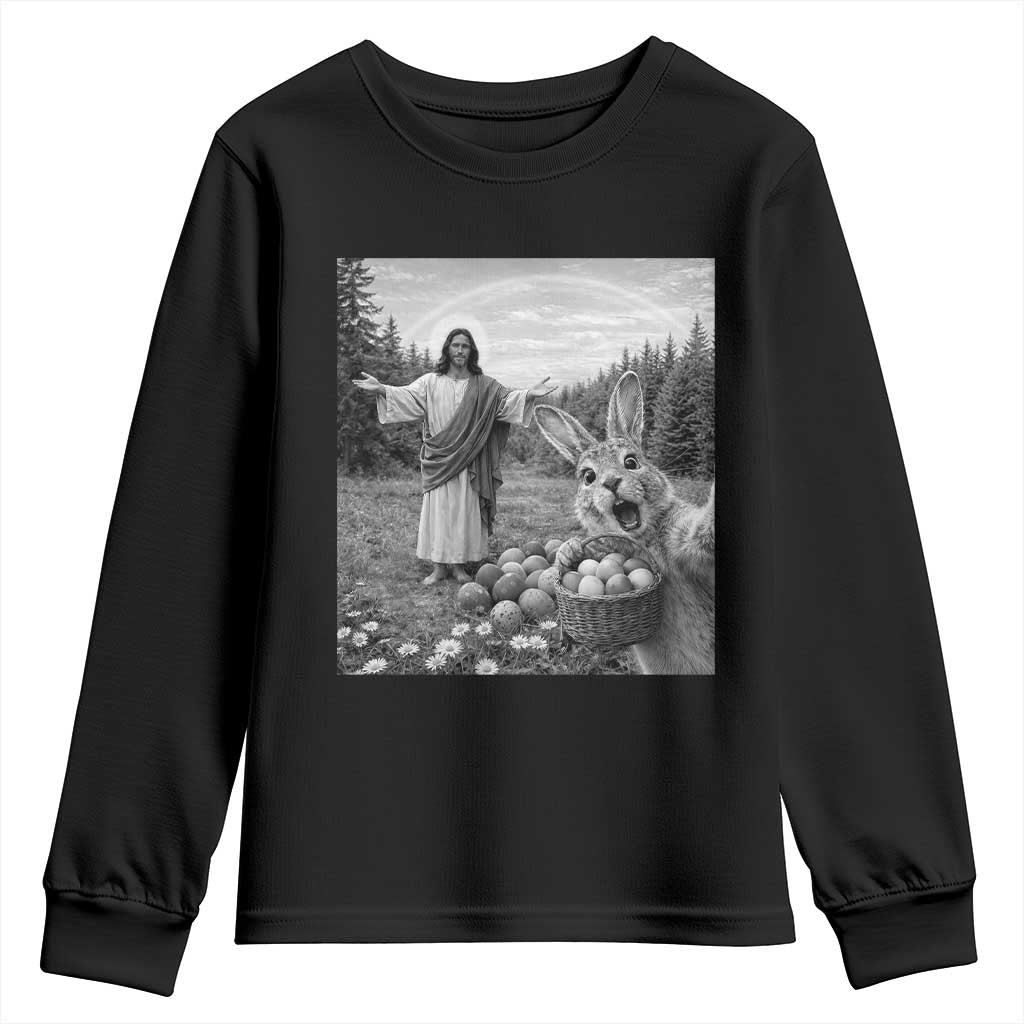 Funny Easter Jesus Youth Sweatshirt Christian Jesus Bunny Selfie Religious TS14 Black Print Your Wear