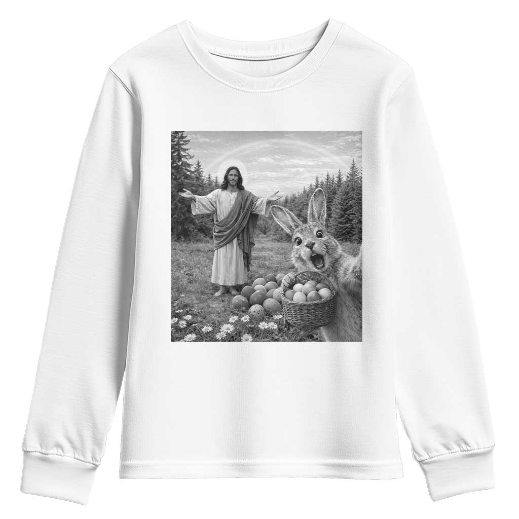 Funny Easter Jesus Youth Sweatshirt Christian Jesus Bunny Selfie Religious TS14 White Print Your Wear
