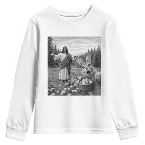 Funny Easter Jesus Youth Sweatshirt Christian Jesus Bunny Selfie Religious TS14 White Print Your Wear