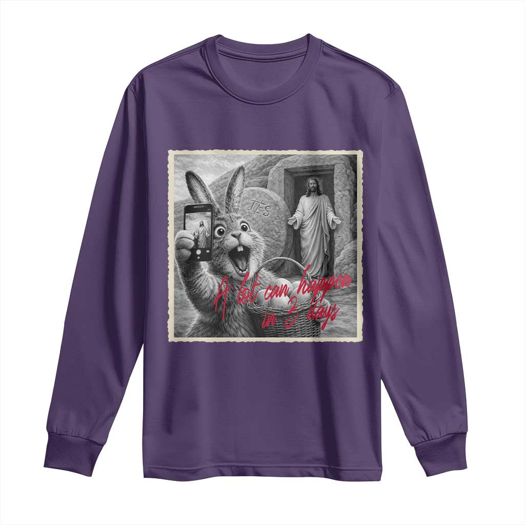Funny Easter Jesus Long Sleeve Shirt Christian Jesus Come Back Bunny Selfie TS14 Purple Print Your Wear