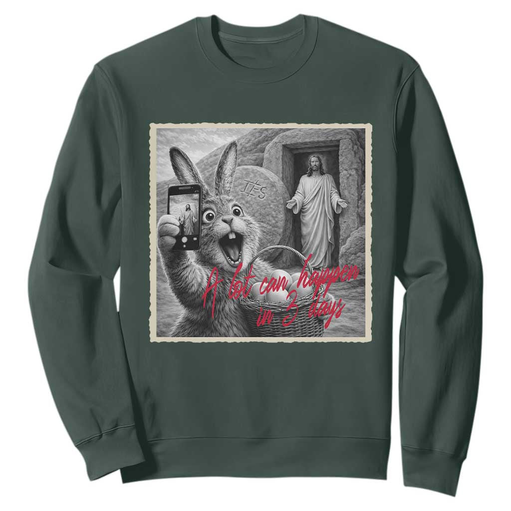 Funny Easter Jesus Sweatshirt Christian Jesus Come Back Bunny Selfie TS14 Dark Forest Green Print Your Wear