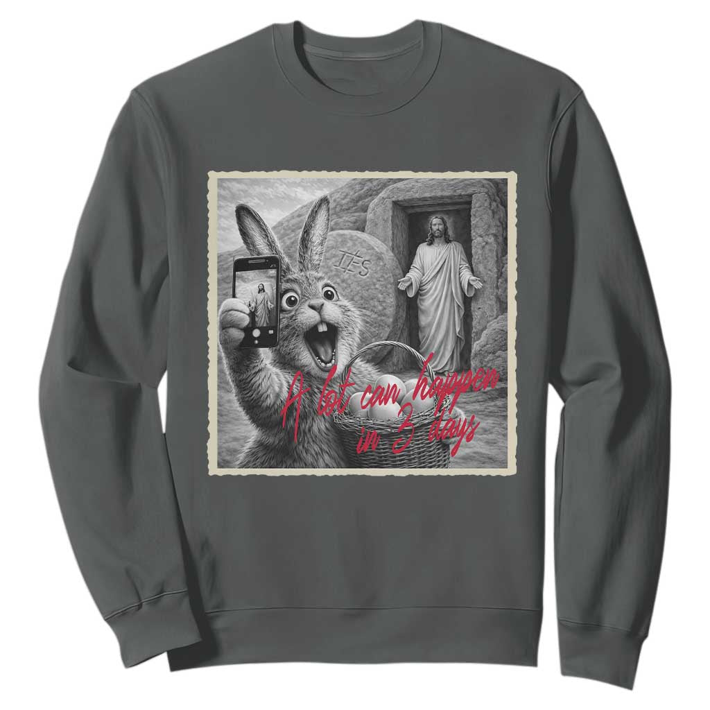 Funny Easter Jesus Sweatshirt Christian Jesus Come Back Bunny Selfie TS14 Dark Heather Print Your Wear