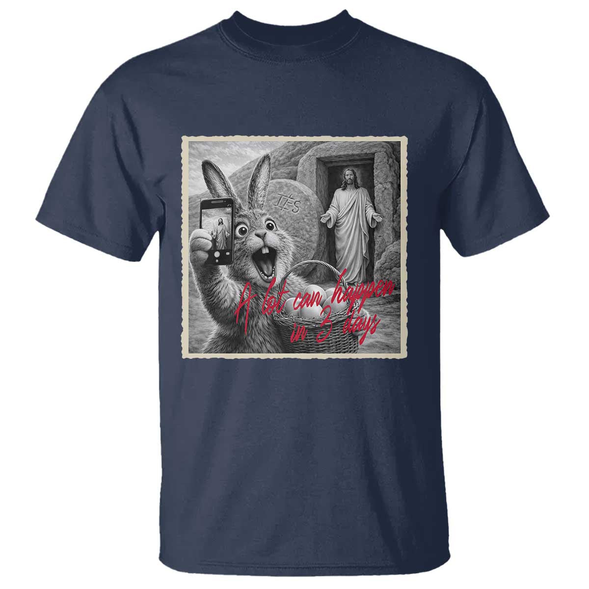 Funny Easter Jesus T Shirt Christian Jesus Come Back Bunny Selfie TS14 Navy Print Your Wear