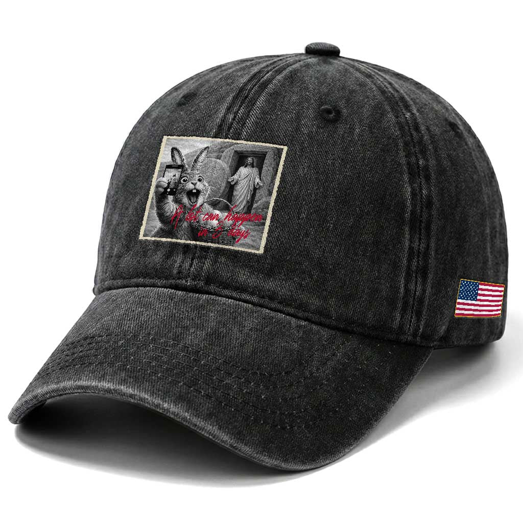 Funny Easter Jesus Washed Cotton Baseball Cap Christian Jesus Come Back Bunny Selfie TS14 Print Your Wear