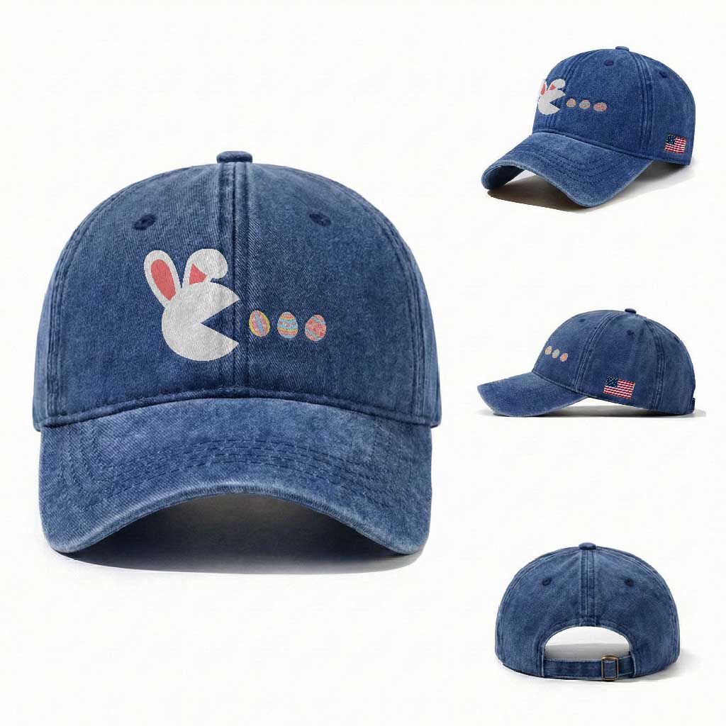 Funny Easter Washed Cotton Baseball Cap Bunny Gamer Egg Hunter TS14 Washed Cap Universal Fit Royal Blue Print Your Wear