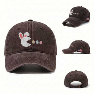 Funny Easter Washed Cotton Baseball Cap Bunny Gamer Egg Hunter TS14 Washed Cap Universal Fit Dark Brown Print Your Wear