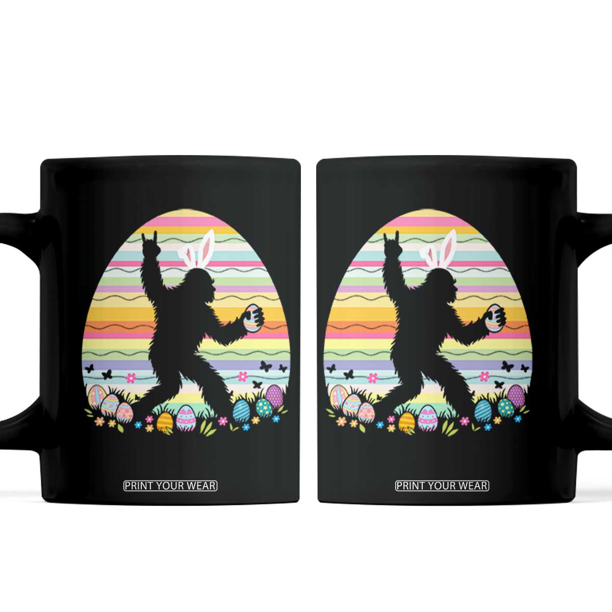 Funny Bigfot Easter Coffee Mug Sasquatch Rock On Rabbit TS14 Black Print Your Wear