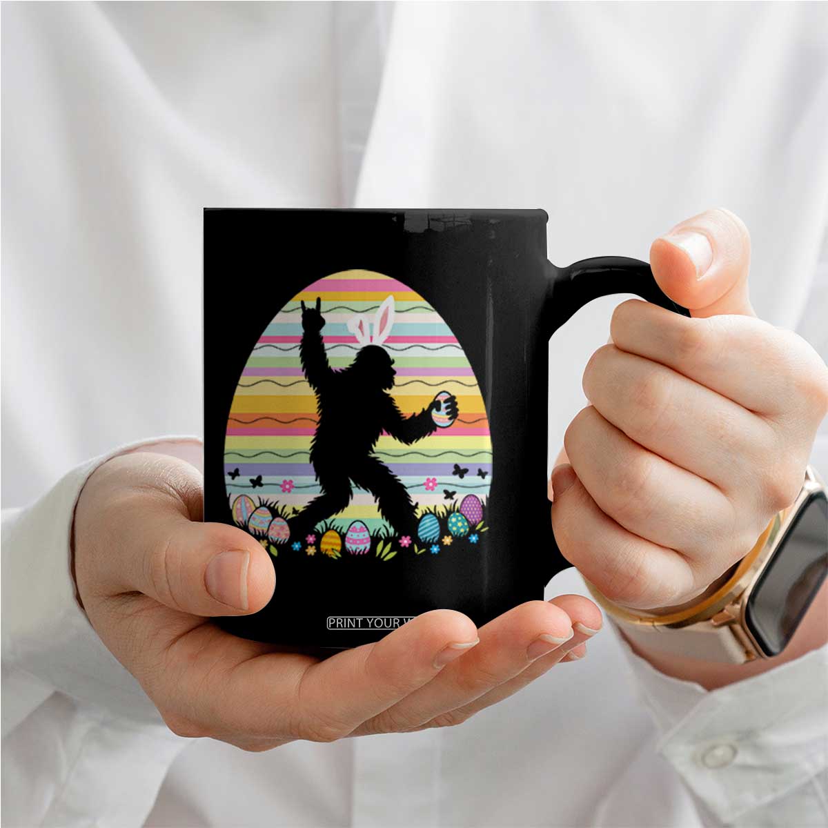 Funny Bigfot Easter Coffee Mug Sasquatch Rock On Rabbit TS14 Print Your Wear