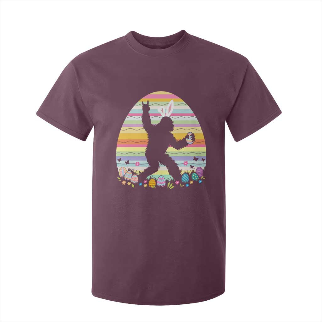 Funny Bigfot Easter T Shirt For Kid Sasquatch Rock On Rabbit TS14 Maroon Print Your Wear
