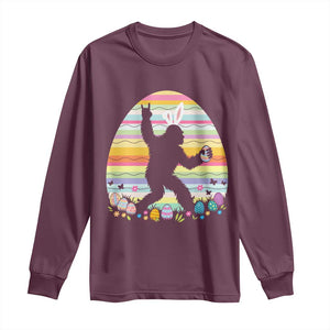 Funny Bigfot Easter Long Sleeve Shirt Sasquatch Rock On Rabbit TS14 Maroon Print Your Wear