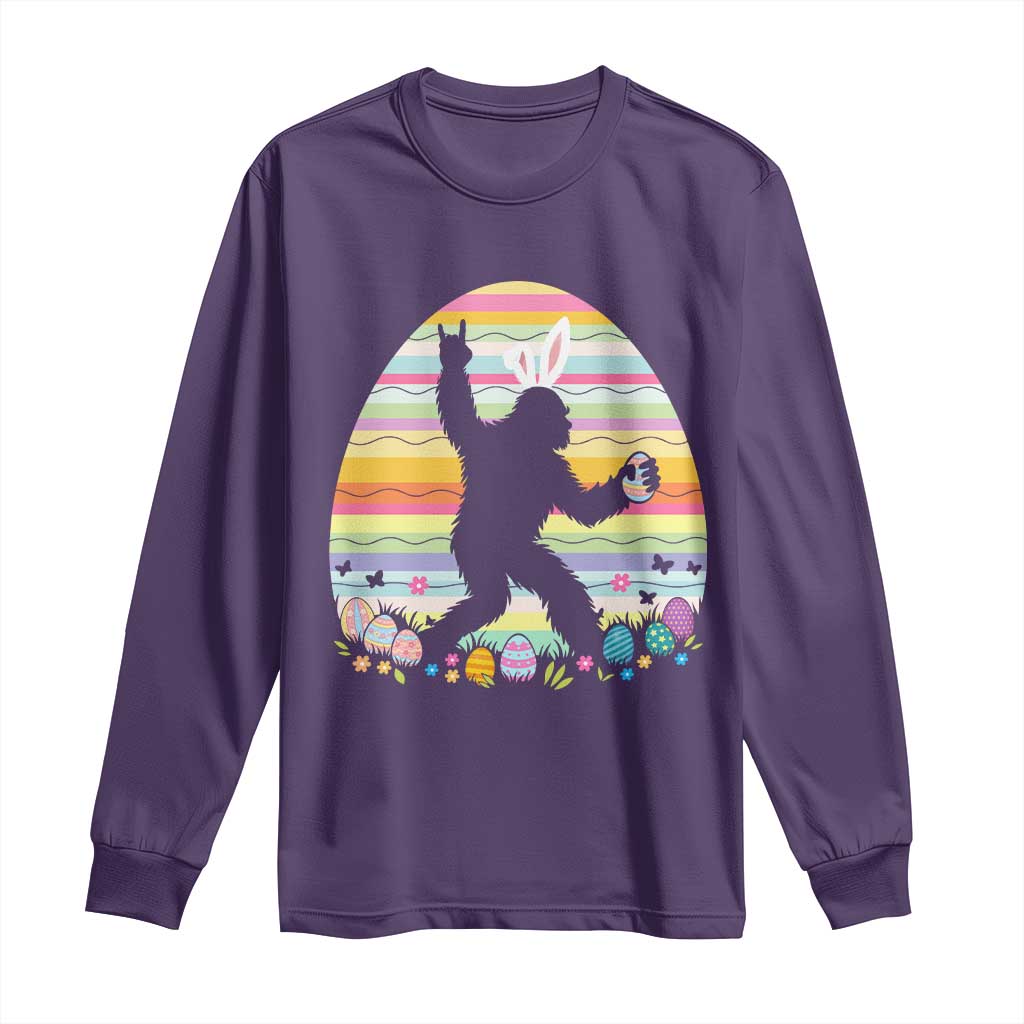 Funny Bigfot Easter Long Sleeve Shirt Sasquatch Rock On Rabbit TS14 Purple Print Your Wear