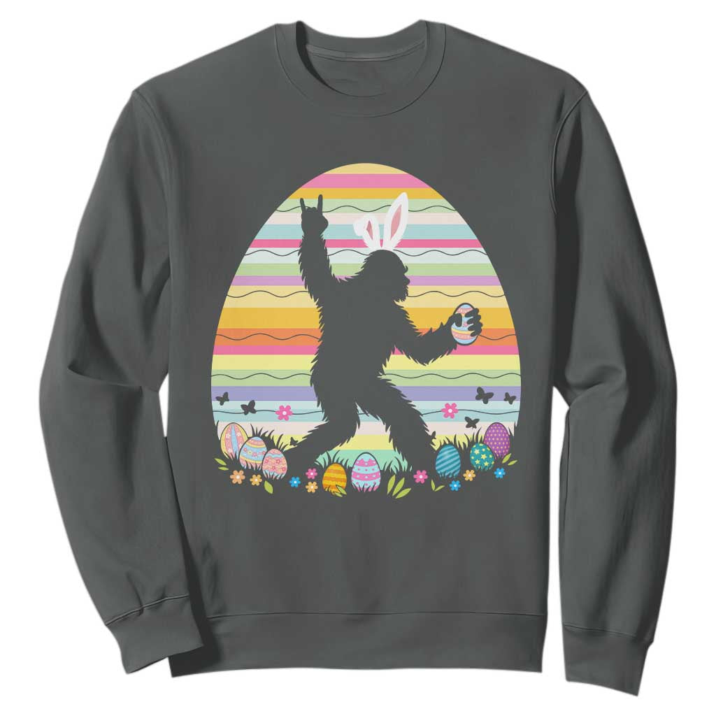 Funny Bigfot Easter Sweatshirt Sasquatch Rock On Rabbit TS14 Dark Heather Print Your Wear