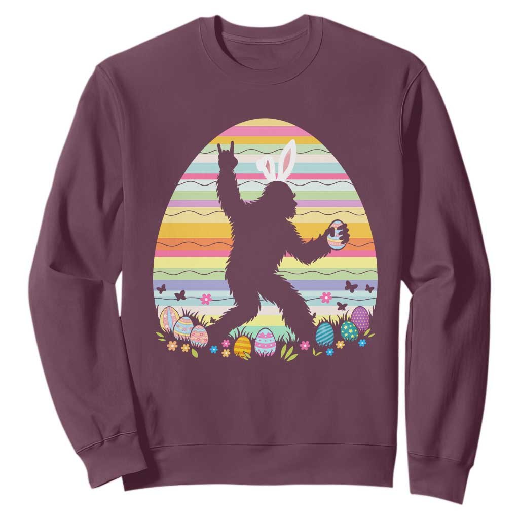 Funny Bigfot Easter Sweatshirt Sasquatch Rock On Rabbit TS14 Maroon Print Your Wear