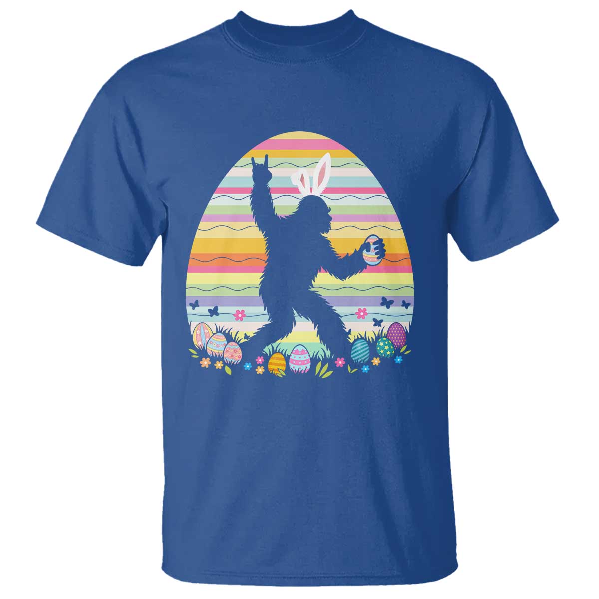 Funny Bigfot Easter T Shirt Sasquatch Rock On Rabbit TS14 Royal Blue Print Your Wear