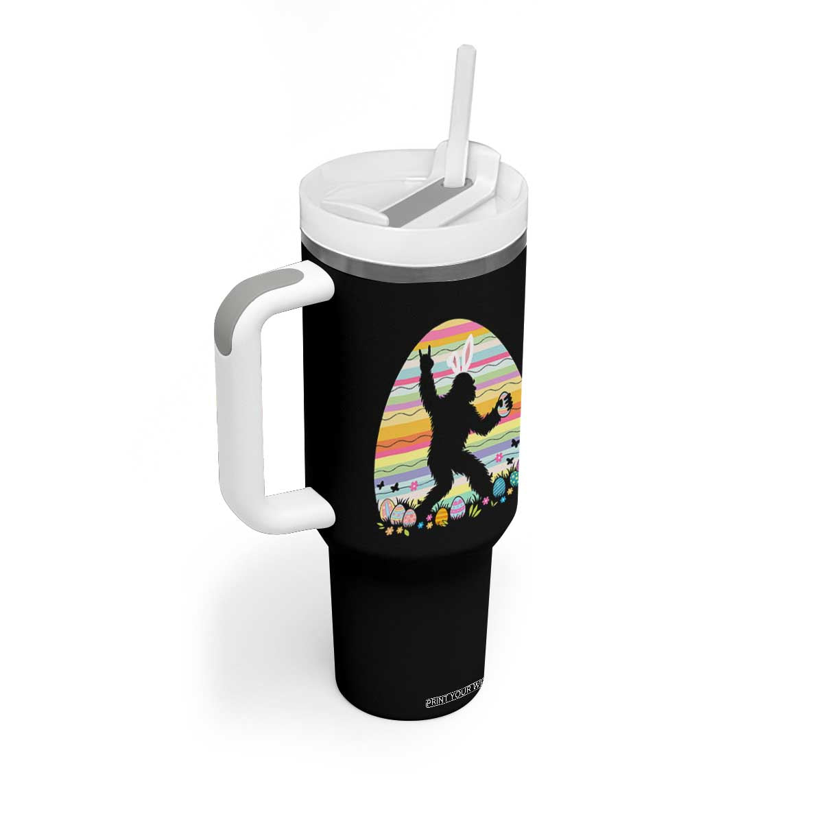Funny Bigfot Easter Tumbler With Handle Sasquatch Rock On Rabbit TS14 Print Your Wear