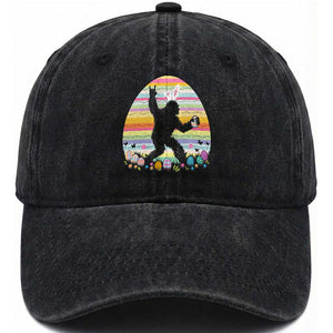 Funny Bigfot Easter Washed Cotton Baseball Cap Sasquatch Rock On Rabbit TS14 Washed Cap Universal Fit Black Print Your Wear