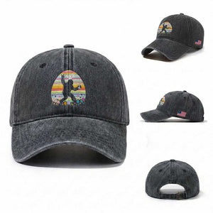 Funny Bigfot Easter Washed Cotton Baseball Cap Sasquatch Rock On Rabbit TS14 Washed Cap Universal Fit Dark Gray Print Your Wear