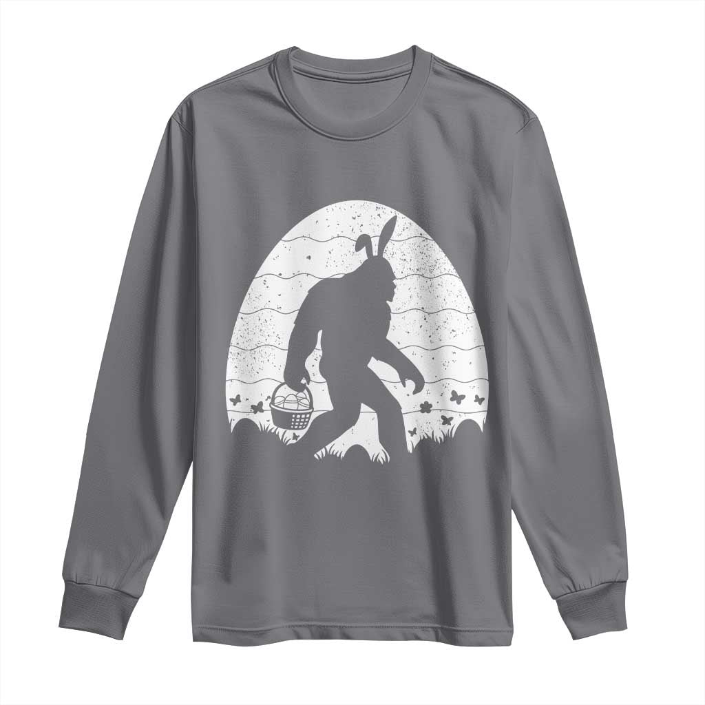 Funny Bigfot Easter Long Sleeve Shirt Sasquatch Rabbit Night Stroll Moon Egg TS14 Charcoal Print Your Wear