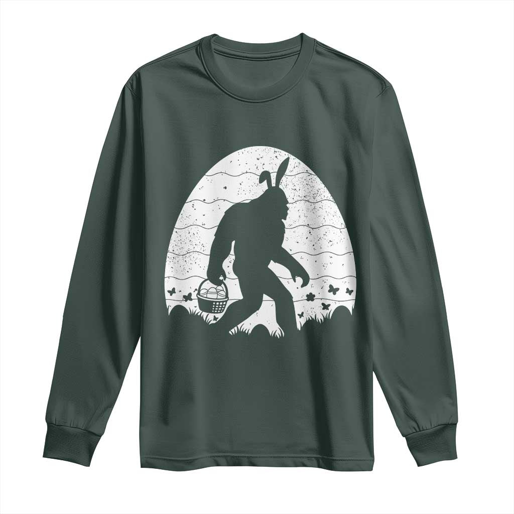 Funny Bigfot Easter Long Sleeve Shirt Sasquatch Rabbit Night Stroll Moon Egg TS14 Dark Forest Green Print Your Wear