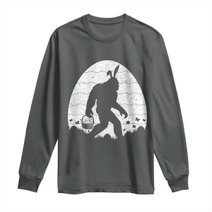 Funny Bigfot Easter Long Sleeve Shirt Sasquatch Rabbit Night Stroll Moon Egg TS14 Dark Heather Print Your Wear