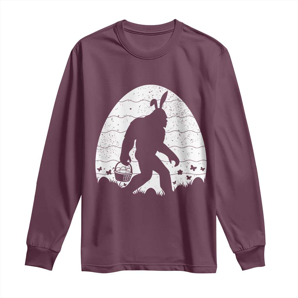 Funny Bigfot Easter Long Sleeve Shirt Sasquatch Rabbit Night Stroll Moon Egg TS14 Maroon Print Your Wear