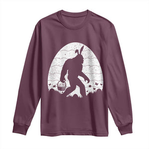 Funny Bigfot Easter Long Sleeve Shirt Sasquatch Rabbit Night Stroll Moon Egg TS14 Maroon Print Your Wear