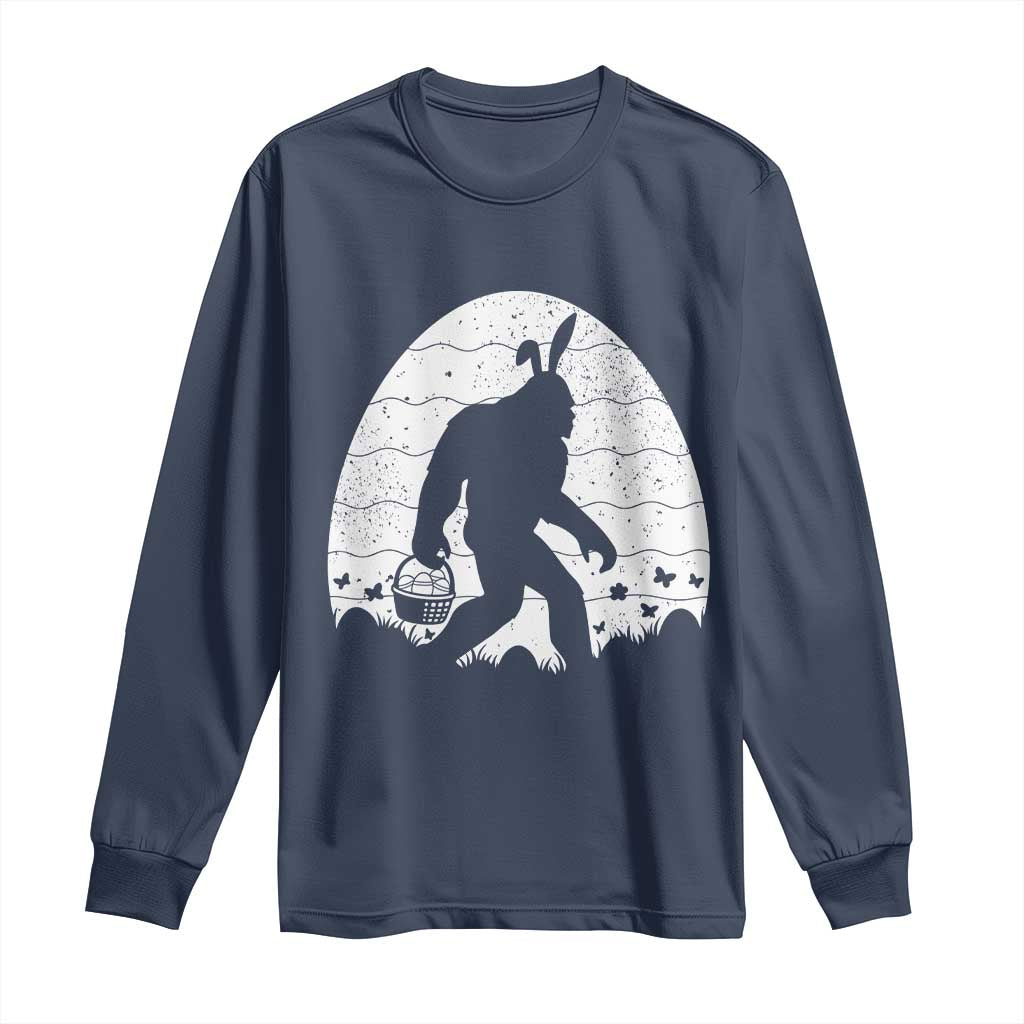 Funny Bigfot Easter Long Sleeve Shirt Sasquatch Rabbit Night Stroll Moon Egg TS14 Navy Print Your Wear
