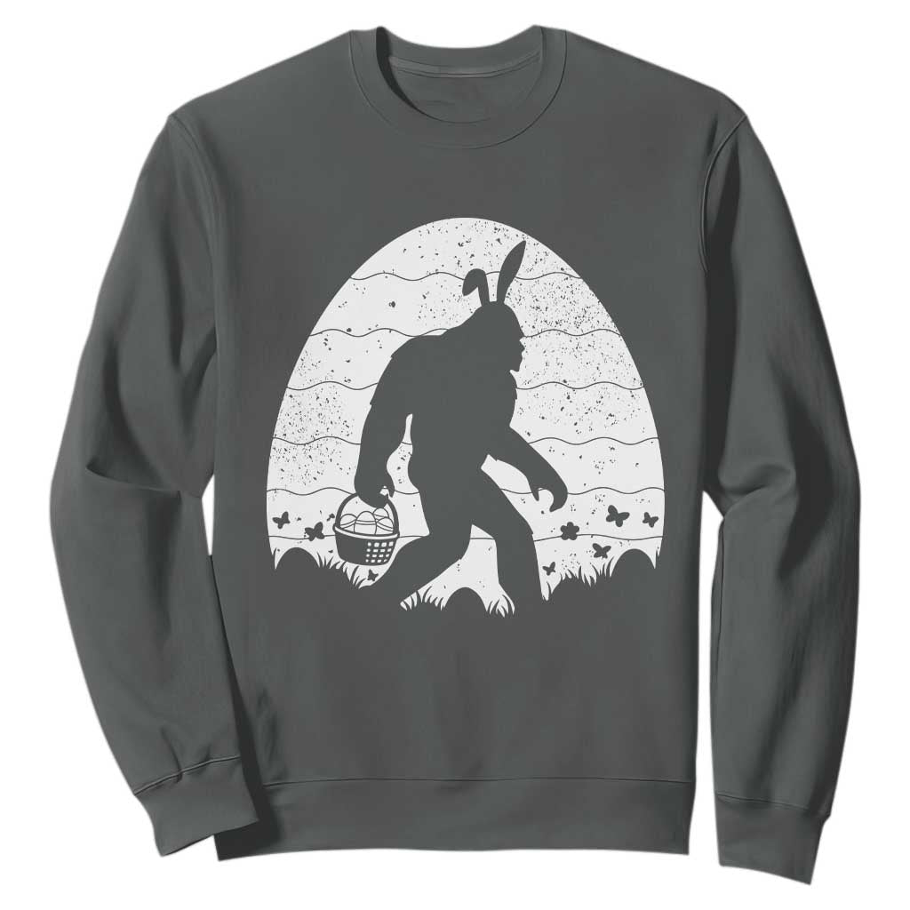 Funny Bigfot Easter Sweatshirt Sasquatch Rabbit Night Stroll Moon Egg TS14 Dark Heather Print Your Wear