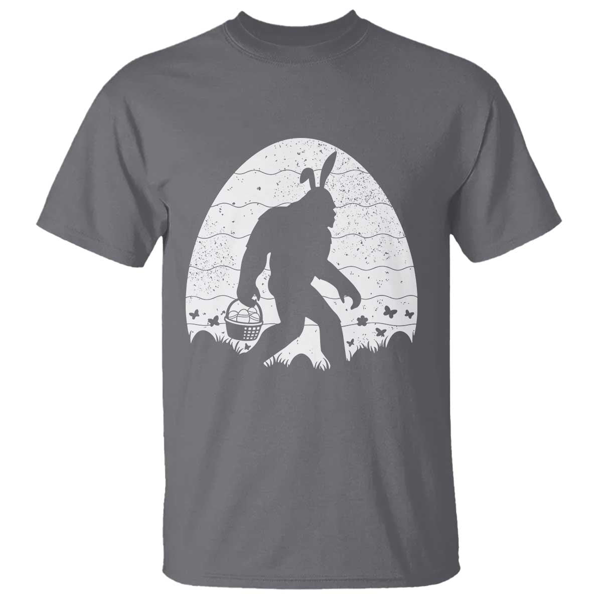 Funny Bigfot Easter T Shirt Sasquatch Rabbit Night Stroll Moon Egg TS14 Charcoal Print Your Wear