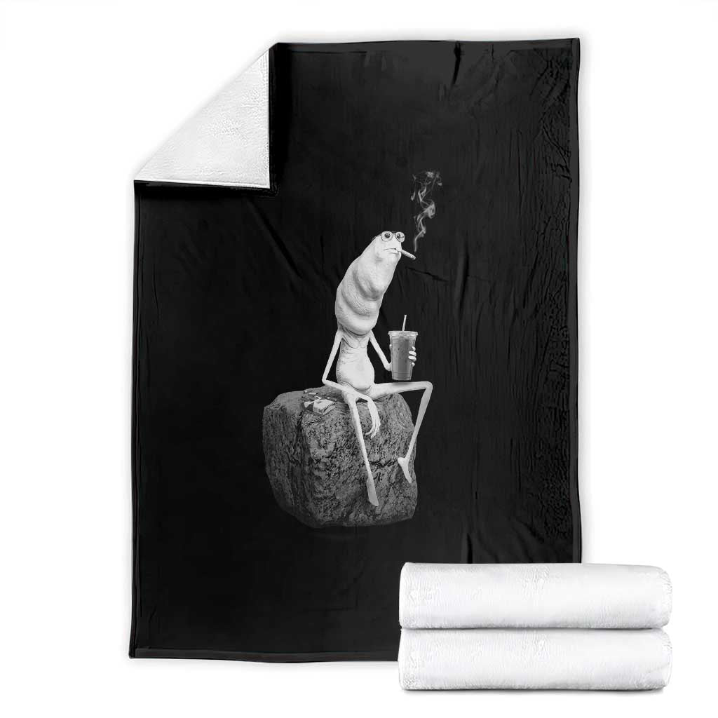 Marcus The Worm Drinking Iced Coffee Meme Throw Blanket TS14 Black Print Your Wear