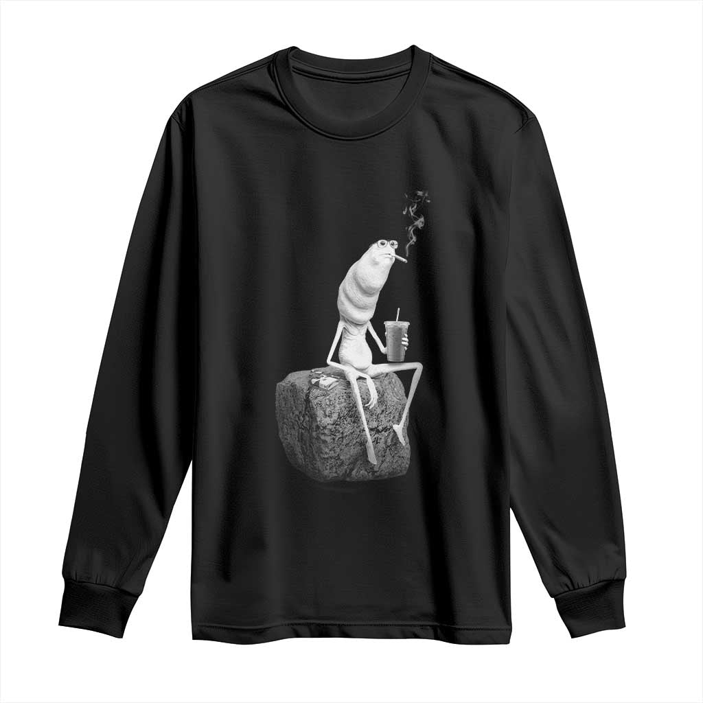 Marcus The Worm Drinking Iced Coffee Meme Long Sleeve Shirt TS14 Black Print Your Wear