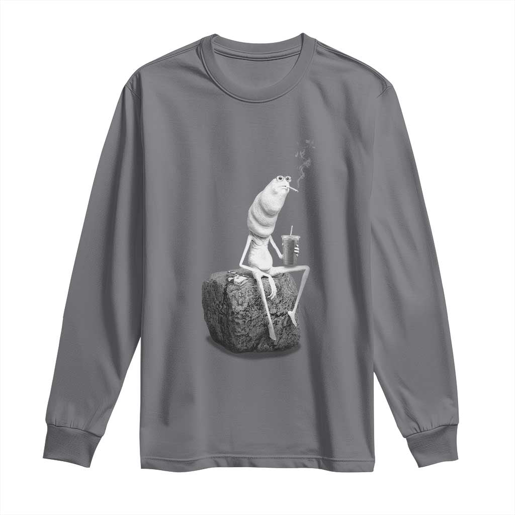 Marcus The Worm Drinking Iced Coffee Meme Long Sleeve Shirt TS14 Charcoal Print Your Wear