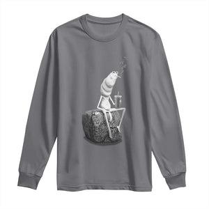 Marcus The Worm Drinking Iced Coffee Meme Long Sleeve Shirt TS14 Charcoal Print Your Wear