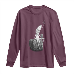 Marcus The Worm Drinking Iced Coffee Meme Long Sleeve Shirt TS14 Maroon Print Your Wear
