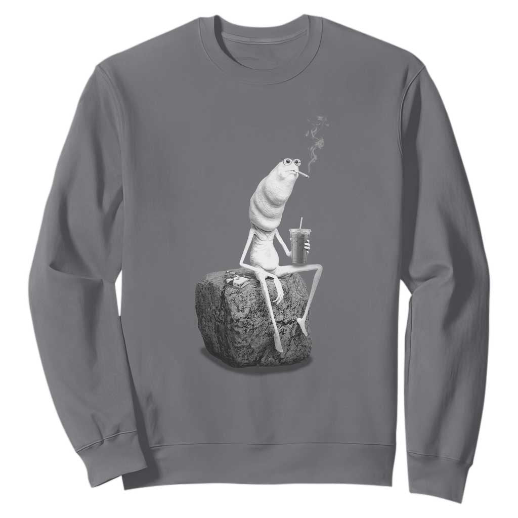 Marcus The Worm Drinking Iced Coffee Meme Sweatshirt TS14 Charcoal Print Your Wear