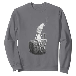 Marcus The Worm Drinking Iced Coffee Meme Sweatshirt TS14 Charcoal Print Your Wear