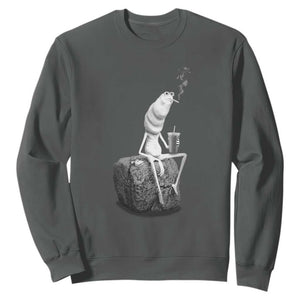 Marcus The Worm Drinking Iced Coffee Meme Sweatshirt TS14 Dark Heather Print Your Wear