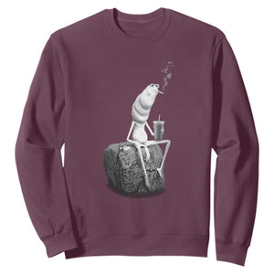 Marcus The Worm Drinking Iced Coffee Meme Sweatshirt TS14 Maroon Print Your Wear