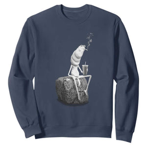 Marcus The Worm Drinking Iced Coffee Meme Sweatshirt TS14 Navy Print Your Wear