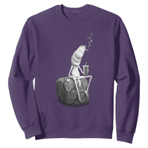 Marcus The Worm Drinking Iced Coffee Meme Sweatshirt TS14 Purple Print Your Wear