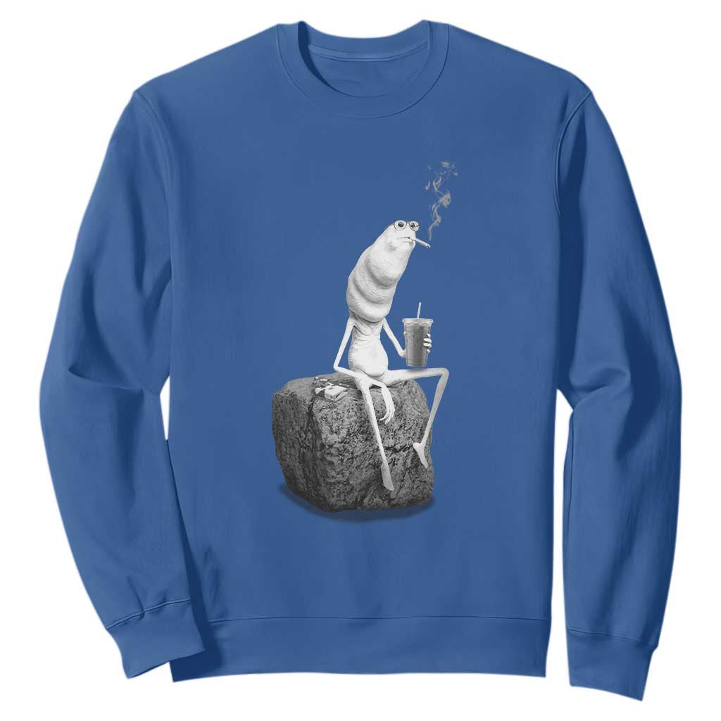 Marcus The Worm Drinking Iced Coffee Meme Sweatshirt TS14 Royal Blue Print Your Wear
