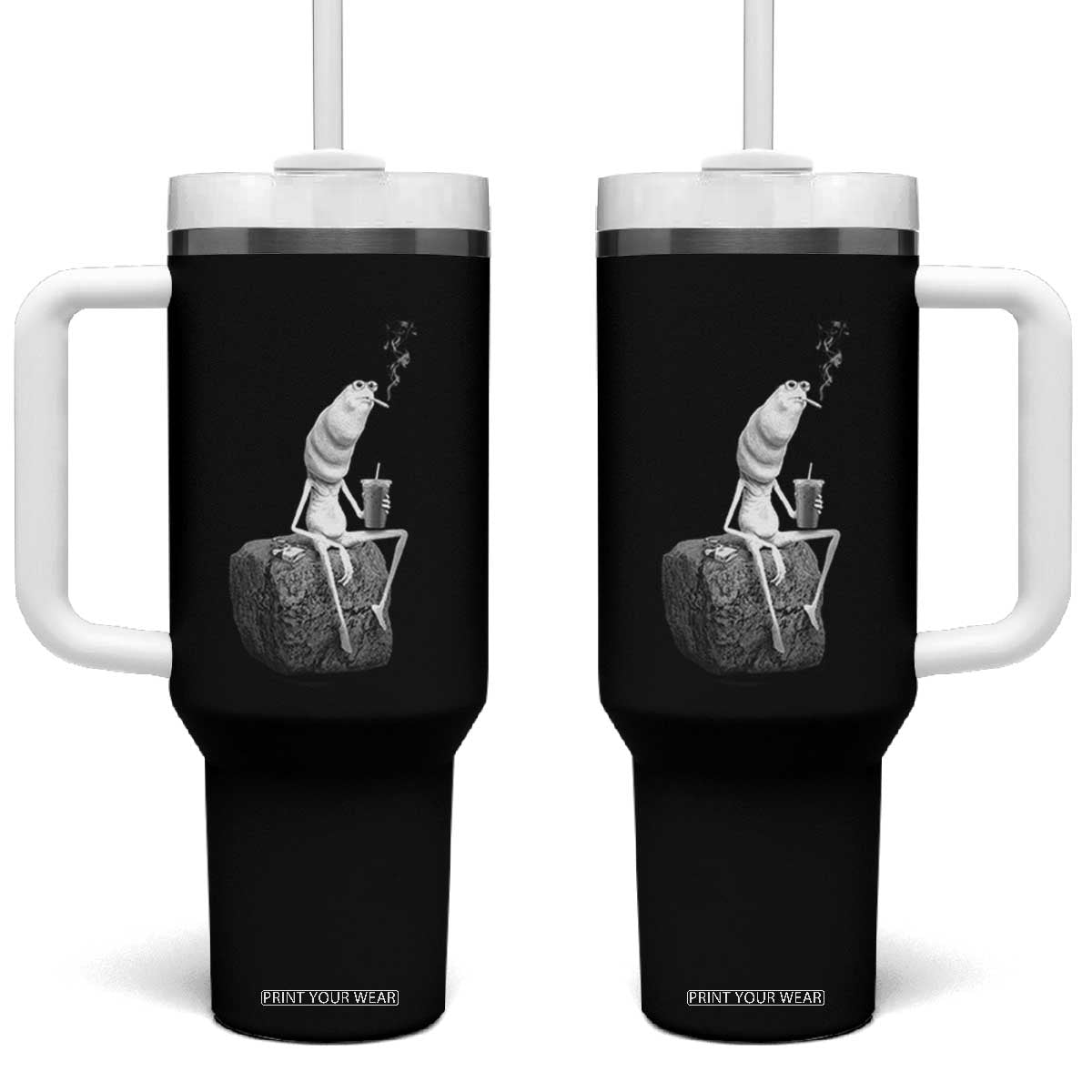 Marcus The Worm Drinking Iced Coffee Meme Tumbler With Handle TS14 One Size: 40 oz Black Print Your Wear