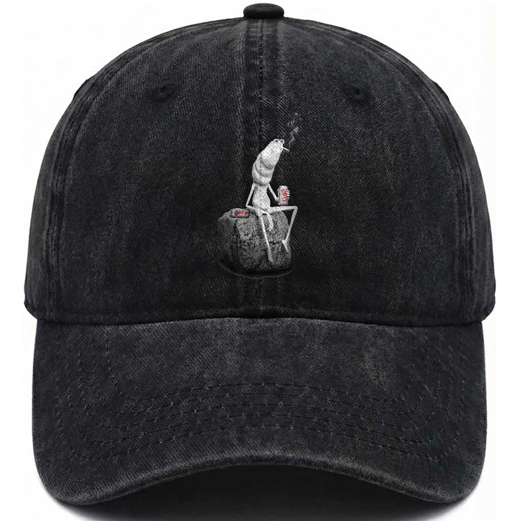 Marcus The Worm Drinking Iced Coffee Meme Washed Cotton Baseball Cap TS14 Print Your Wear