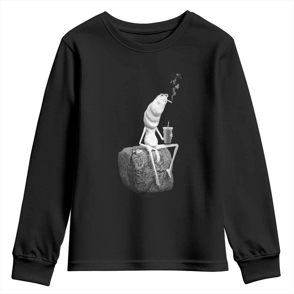 Marcus The Worm Drinking Iced Coffee Meme Youth Sweatshirt TS14 Black Print Your Wear