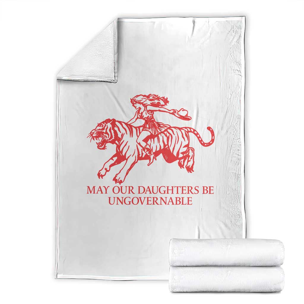 May Our Daughters Be Ungovernable Throw Blanket Vintage Cowgirl Hell Cat Women Empowerment TS14 White Print Your Wear
