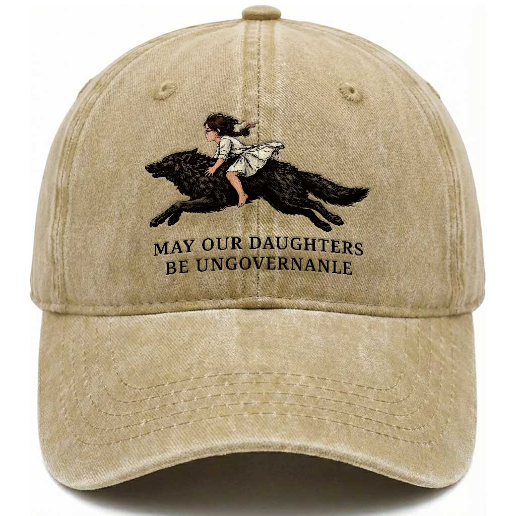 May Our Daughters Be Ungovernable Washed Cotton Baseball Cap Girl Riding Wolf Activist Feminist Protest TS14 Print Your Wear