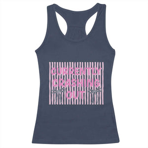 Currently Crashing Out Racerback Tank Top Coquette Pink Bow Sarcastic Funny Quote TS14 Navy Print Your Wear