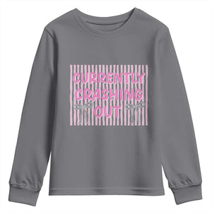 Currently Crashing Out Youth Sweatshirt Coquette Pink Bow Sarcastic Funny Quote TS14 Charcoal Print Your Wear