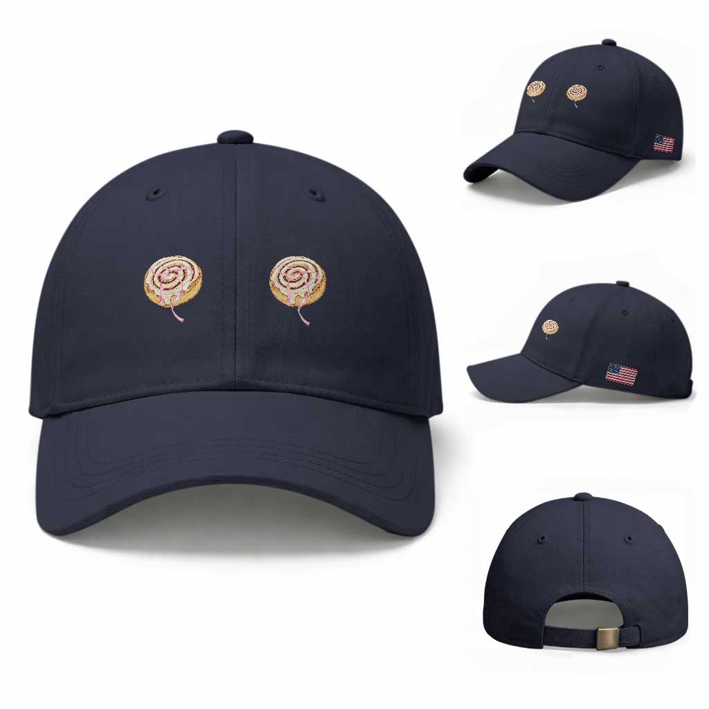 Funny Cinnamon Roll Baseball Cap Double Bakery Meme TS14 Baseball Cap Universal Fit Navy Print Your Wear